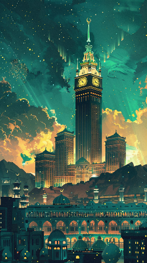 Mecca Clock Tower at Night [11x17" Poster]